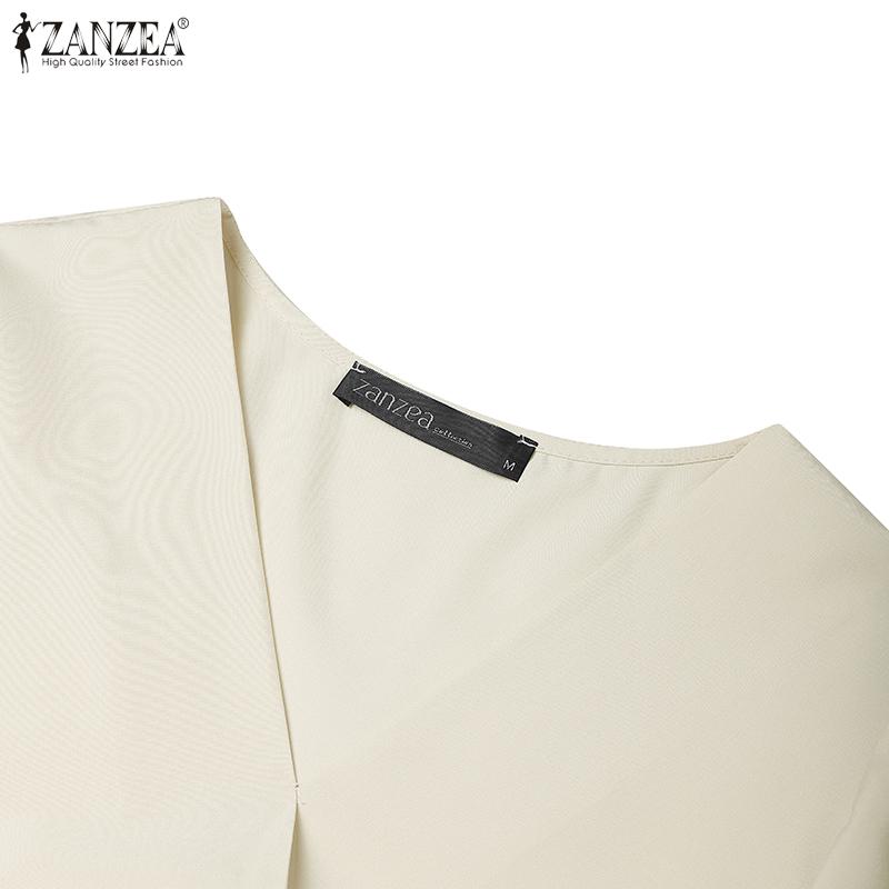 ZANZEA Women Summer V-Neck Ruffles Short Sleeve Casual Blouse
