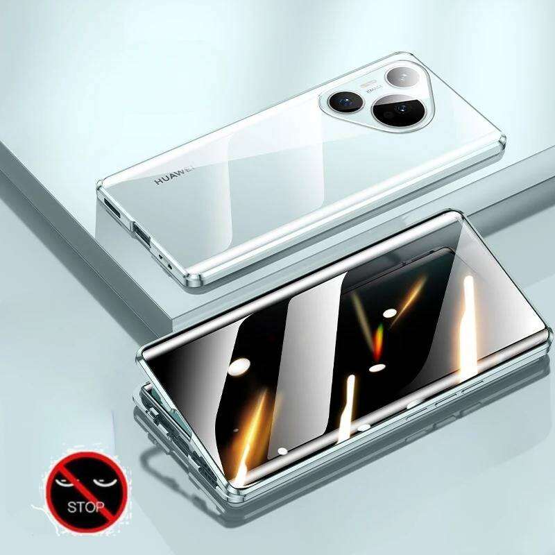 360° Magnetic Anti-Peep Privacy Case for Huawei P80 P70 Pro/ Pro+ Ultra with Tempered-Glass Camera Lens Protector Cover Phone Bumpers