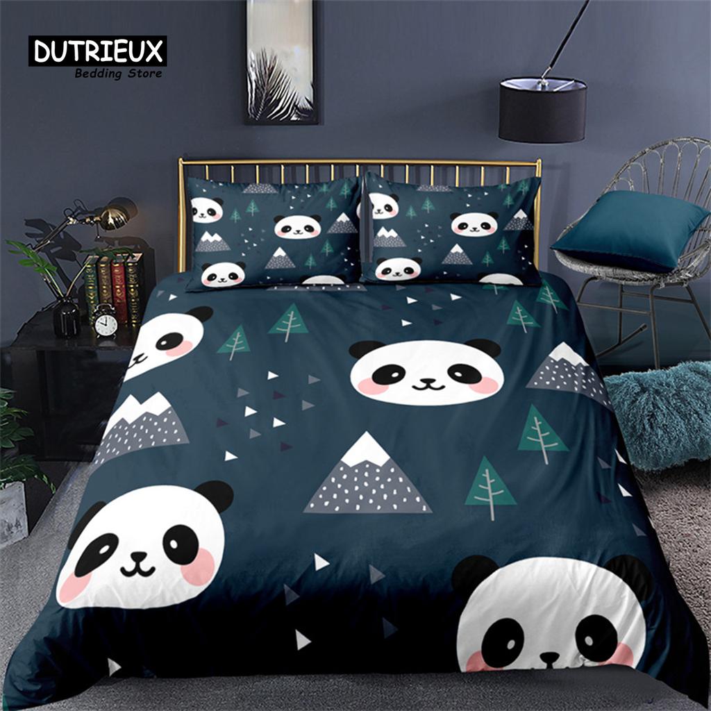 Cartoon Animals Bedding Set For Kids Children Panda Dinosaur Print Duvet Cover Set Comforter Cover With Pillowcase Bedroom Decor