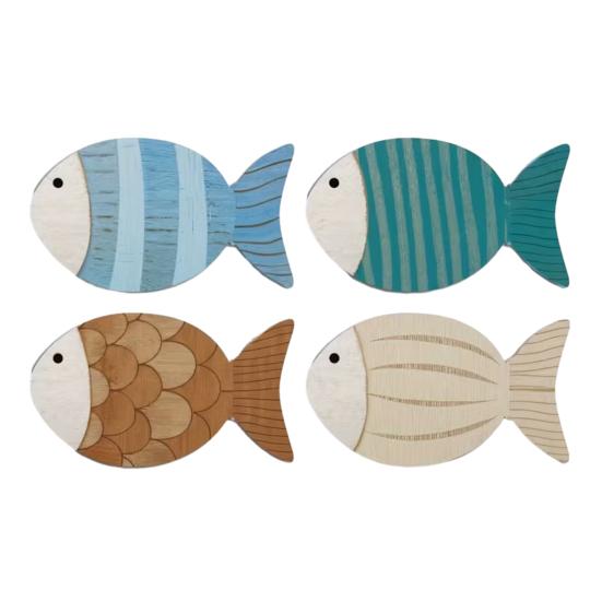 

4 Pcs Wood Fish Nautical Wall Decor Rustic Wall Hanging Beach Decor Coastal Themed Vintage Ornaments for Summer Lake House Bathroom Bedroom A