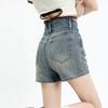 Retro Denim Shorts Women's Summer New High Waist Slimming Slim Fit Small Slimming A- Line Wide-Leg Hot Pants