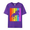 Cute Rainbow Horse Jumping Equestrian Image Casual Europe Tops Shirt Latest Cotton Tops Shirts Men's Men Tshirt Printed On