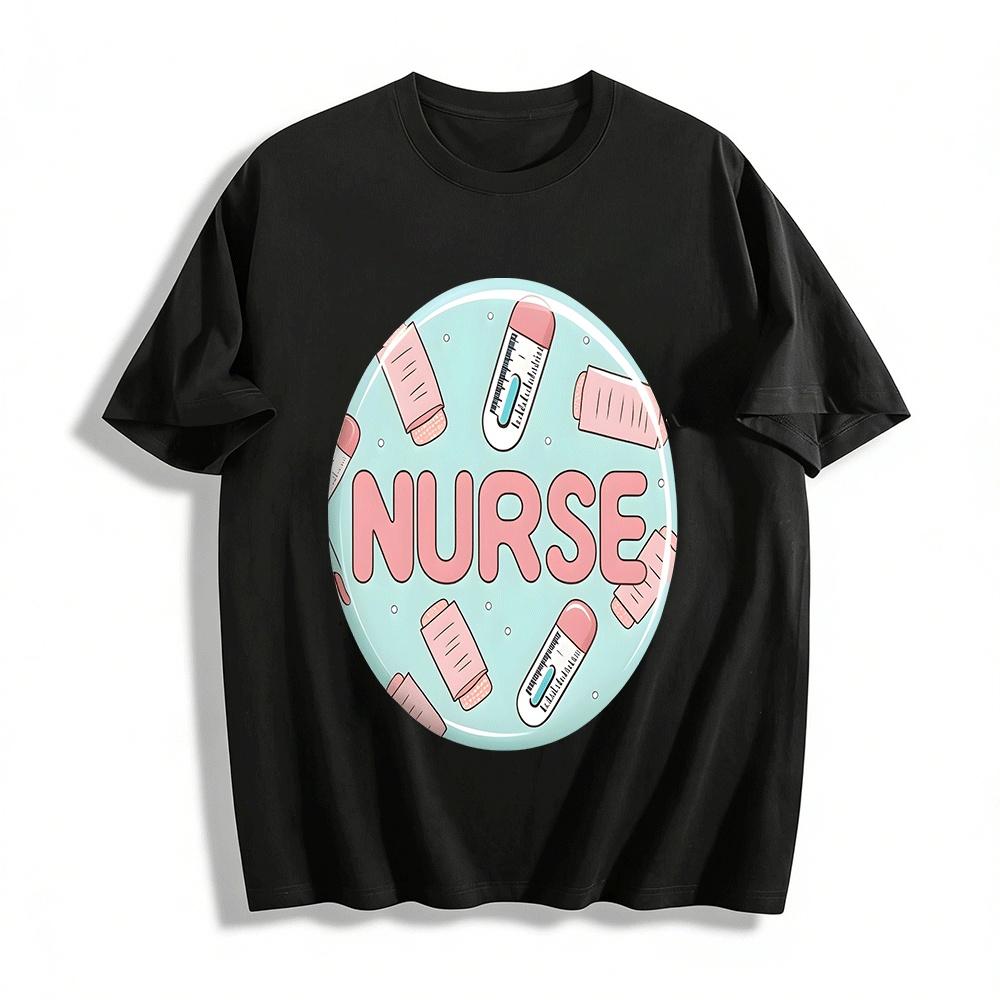 Cute Nurse Themed Print Casual Top For Medical Workers Pure cotton T-shirt XXS