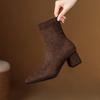 Autumn and winter rubber sole pointed women's fashion boots solid color suede large size women's boots medium heel sleeve square heel fashion boots