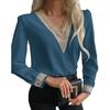 2021 Autumn Lace Trim V-Neck Long Sleeve Women's Shirt
