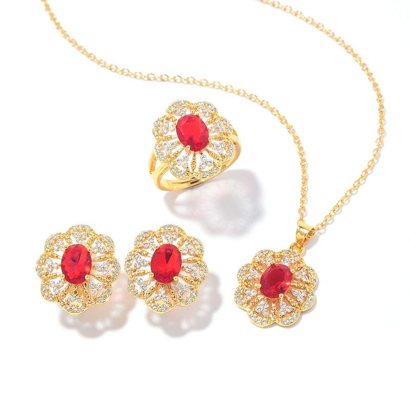 Zircon Set, Versatile Fashion Necklace Earring Set, Flower Set Jewelry.