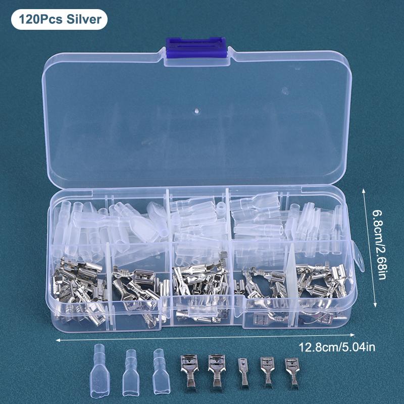 

120/270/315 шт. 2.8/4.8/6.3 мм Клеми обтискні лопаткові, тато-мама, дротові з єднувачі, електричні клеми, асортиментний набір 120Pcs срібний