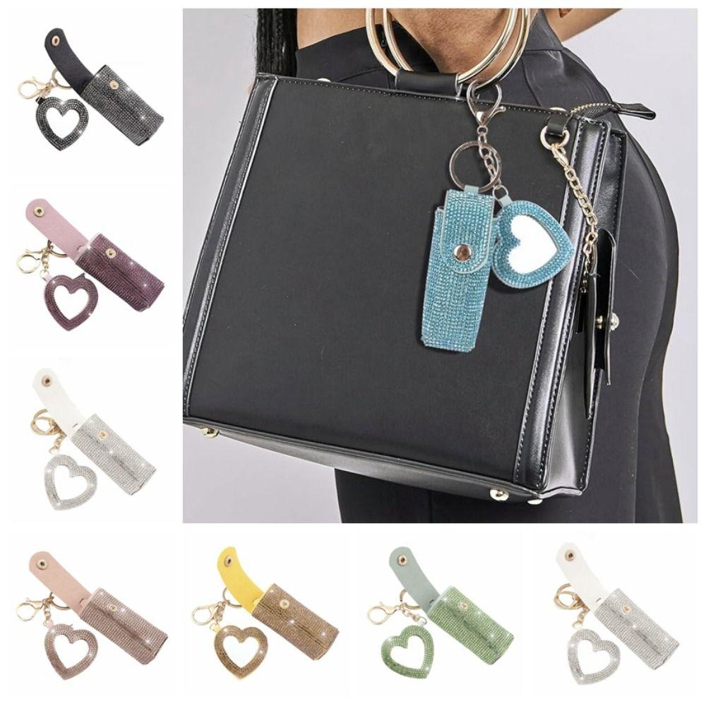 

Bling Rhinestone Lipstick Organizer Keychain Exquisite Lipstick Holder Women червоний