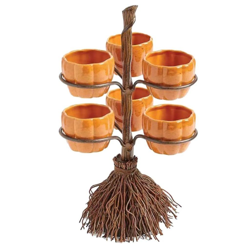 Collapsible Pumpkin Tray Detachable Snack Service Rack Durable Snack Bowl Stand  Broom
