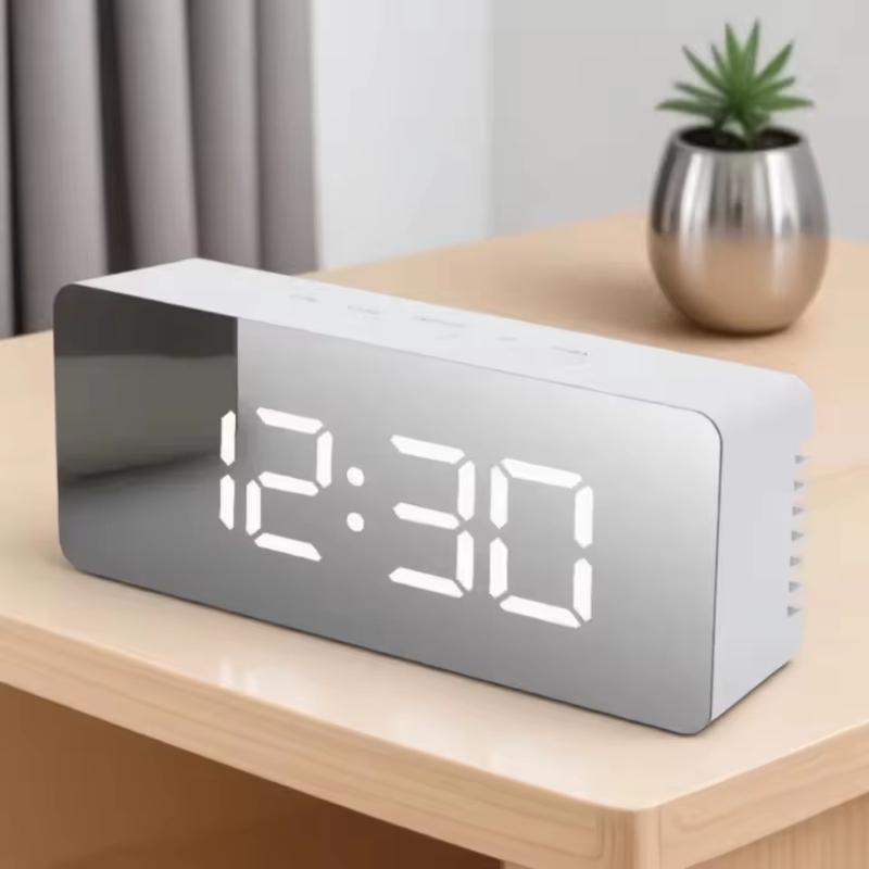 Mirror Led Digital Alarm Clock With Temperature Display And Smart Night Light For Bedroom, Makeup Vanity And Office Use