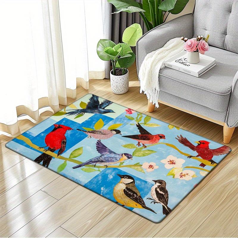 1pc Vibrant Bird Mural Area Mat - Colorful Watercolor Birds & Floral Design, Non-Slip, Absorbent, Durable Polyester Mat for Entr