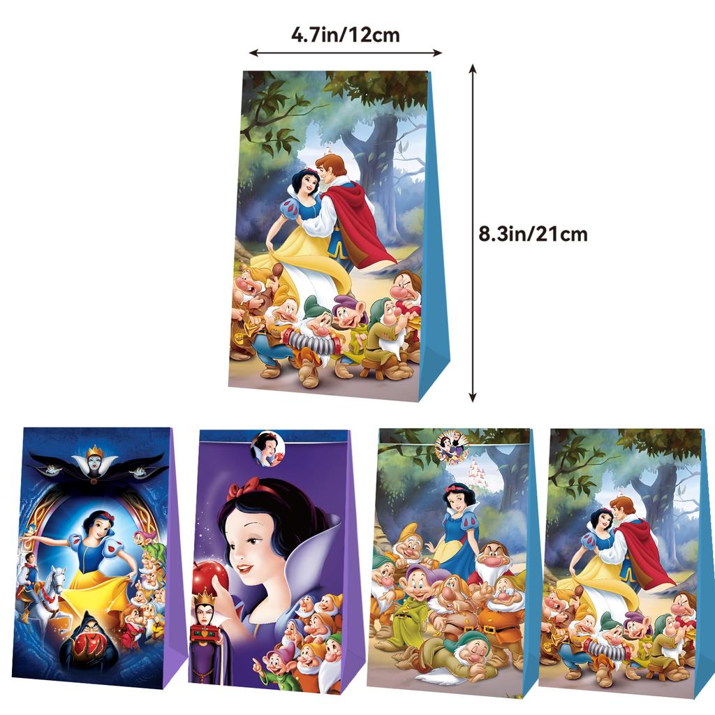 New 12Pcs Set Anime Princess Snow White Rapunzel Jasmine Figures Candy Paper Gift Bag Cartoon Handbag Girls Birthday Gift