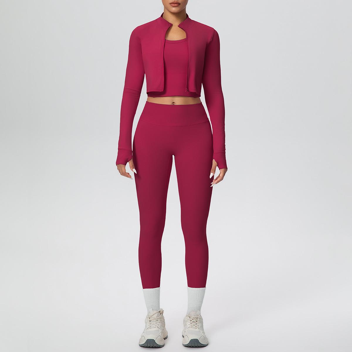 

Women s Quick-Dry Breathable Yoga Suit: Outdoor Three-Piece Fitness Set Small