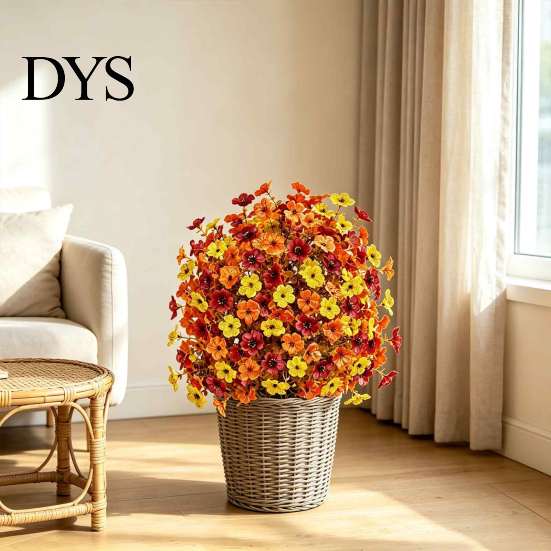Maintenance Free Indoor Plants Fall Artificial Topiary Ball Flowers, Mums Tree, UV Resistant Outdoor Flowers with Decorative Faux for Weddings Spike,