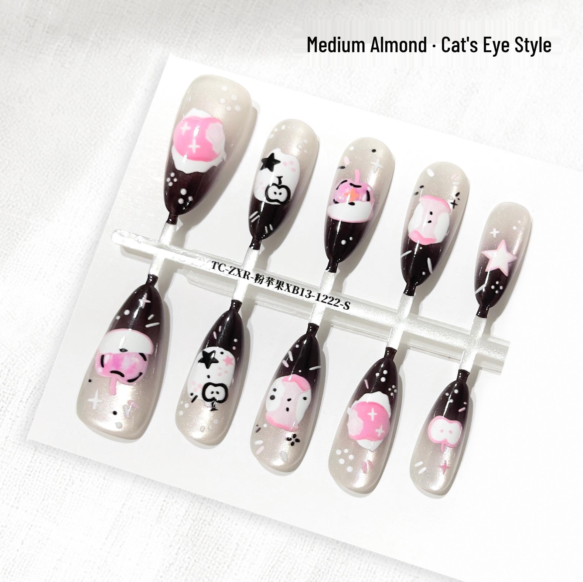 Flashy Cat Eye Almond French Press-On Nails - Wearable, Removable Manicure Tips M (10 pcs)