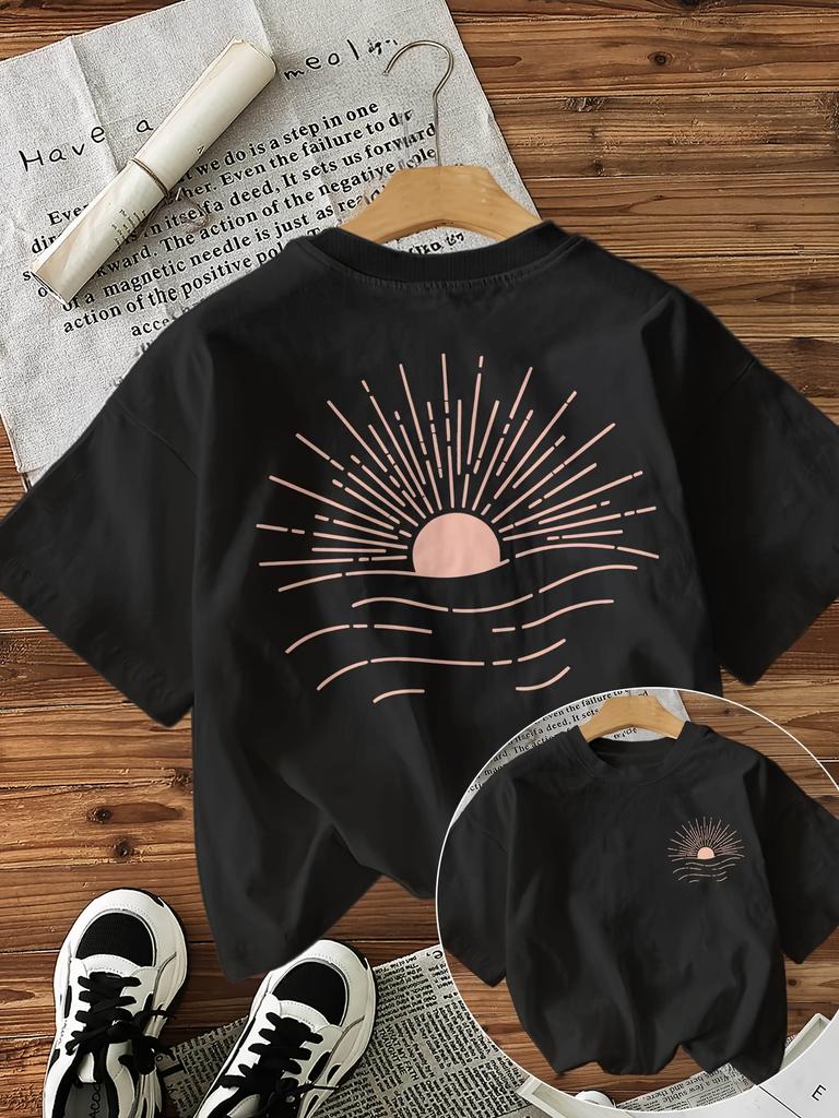 Graphic Print Sun T-Shirt Short Sleeve Crew Neck Casual Top for Summer  Clothing Harajuku Kawaii T-shirt Women's Y2K Clothing
