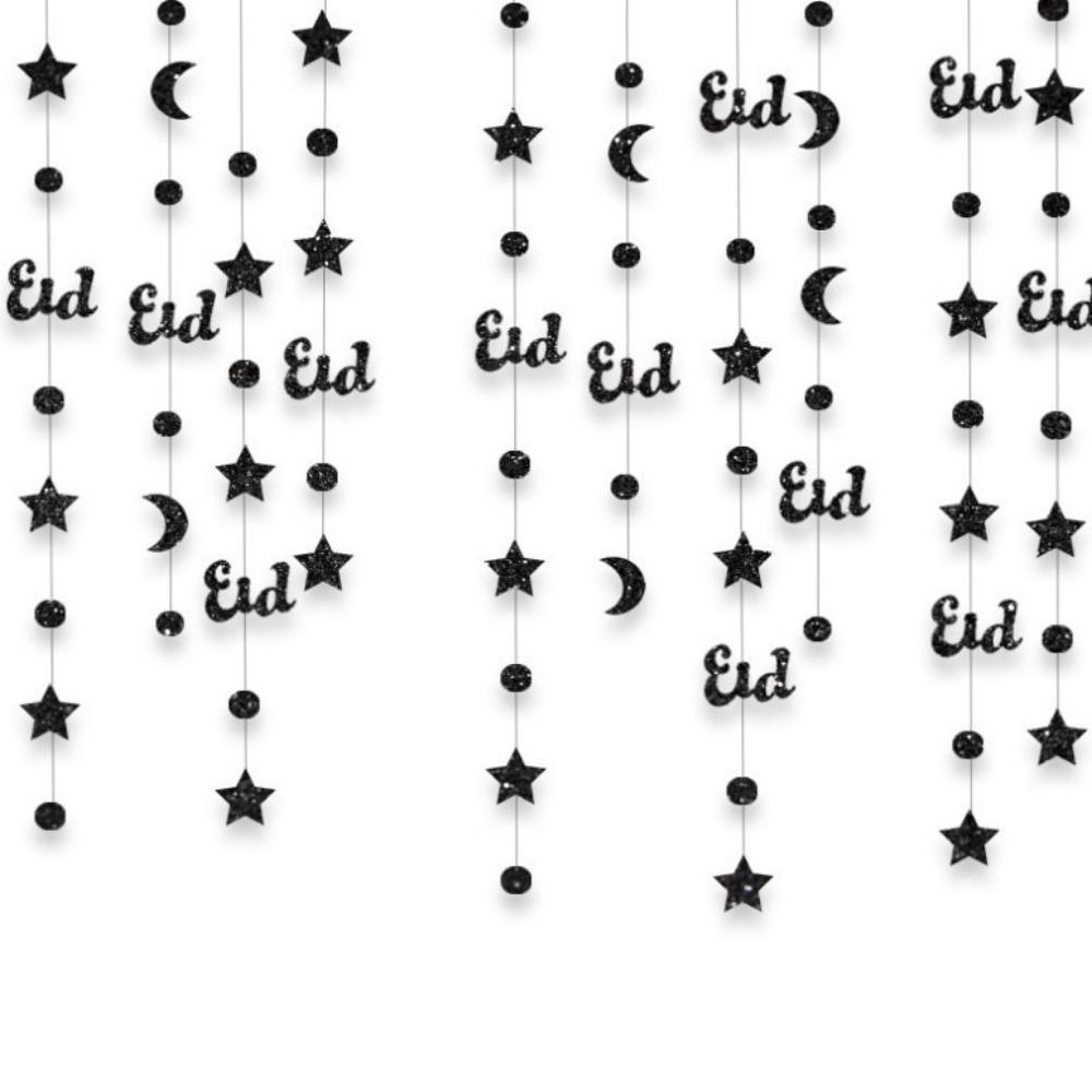 Gold Silver Eid Mubarak Banners DIY Paper Glitter Paper Ramadan Kareem Decor Pull Flag Ceiling Hanging Star Moon Lantern