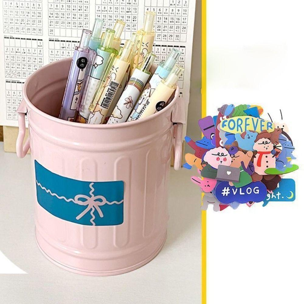 Stationery Large Capacity Desktop Storage Box Lovely Iron Bucket Iron Pen Holder Pen Organizer