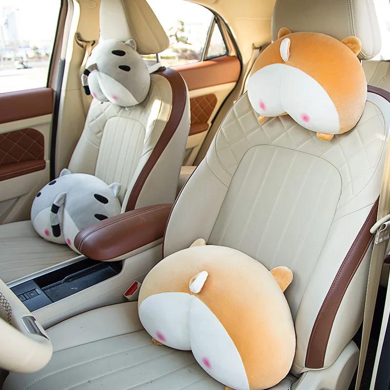 Plush Corgi Dog Butt Car Neck Pillow Cute Car Pillow Pig Butt Lumbar Support Set Creative Cartoon Car Neck Pillow Accessories