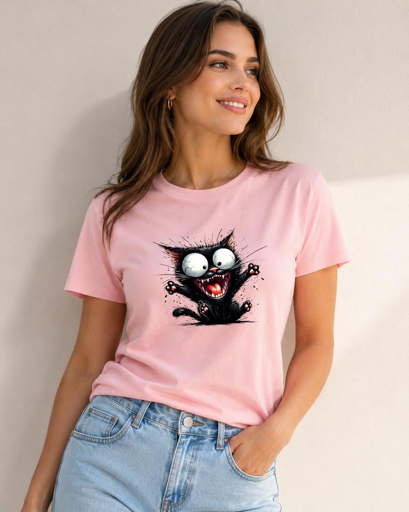 New Harajuku Cute And Funny Cat Cartoon Printed Unisexs Tshirt Round Neck Short Sleeve Casual Top Unisexs Tshirt