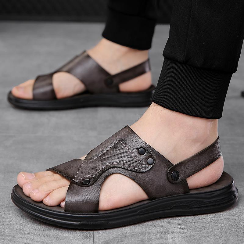 TUINANLE Sandales pour Homme Cuir PU Classique Romaines Homme Été Marche Plage Sandales Plates Chaussures pour Homme Baskets Sandalias Hombre Pantoufle Homme