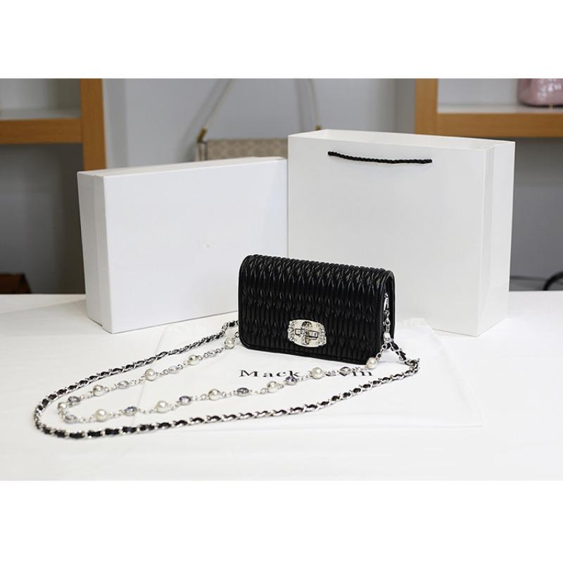 Leather Pleated Bag for Women Ins Niche High-end Chain Bag Crossbody Small Square Bag