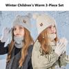 Thickened Beanie Hat with Pom Warm Touchscreen Gloves Casual Kids Hat Gloves Scarf Set