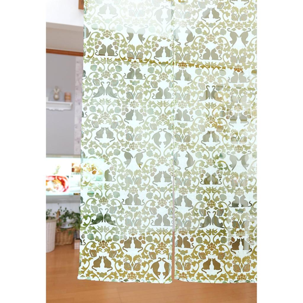 Tomo Corporation Noren Green Cat Room Curtain, Meowbesk, Design, Long, Sheer, Divider, 85x150cm, 12225-870-347
