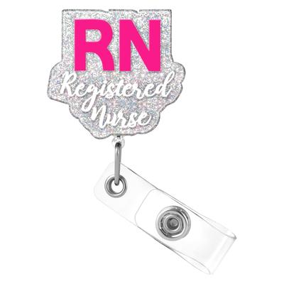 Badge Reel With Belt Clip  Nurse Badge Reel  Department Name Tag Glitter Acrylic Badge Reel For Nurse
