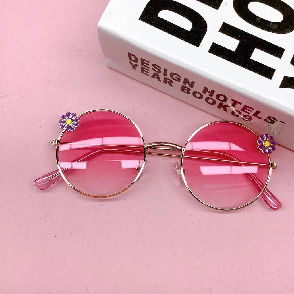 2026 New Children's Round Frame Flower Baby Outing Sunshade Concave Style Dressing Photo Sunglasses Trendy