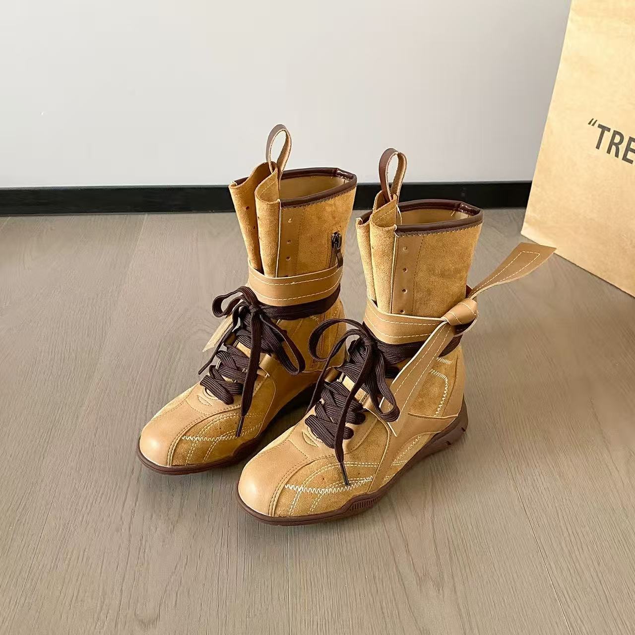 

[Spot Express Shipping] Boxing Boots Journey Walking Martin Strap Hunting Boots Retro Modern Wandering Wind German Training Boots 40 хаки