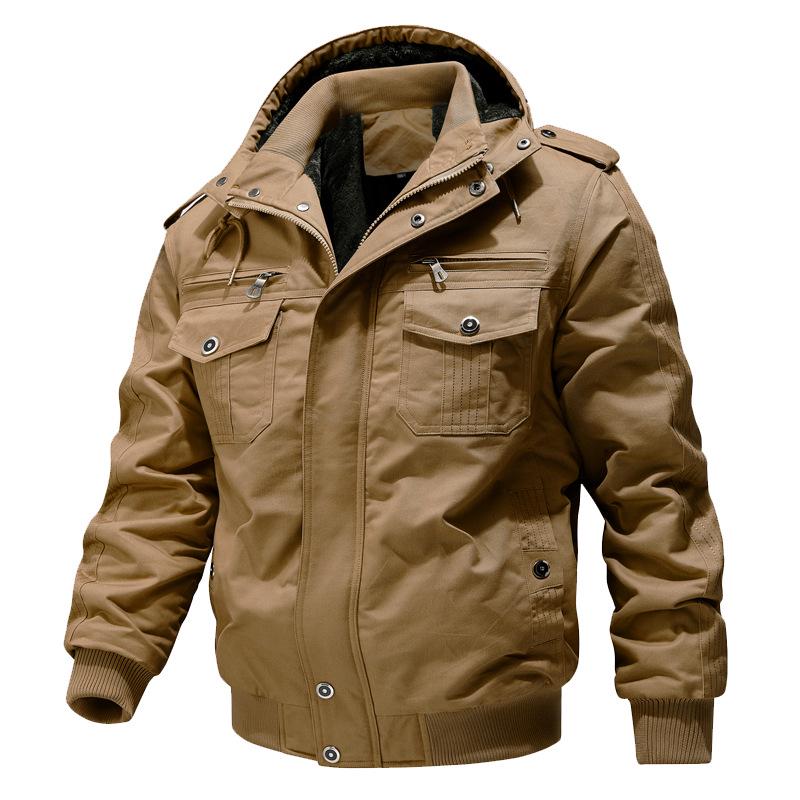 

Мужская washed-cotton куртка в военном стиле с капюшоном и бархатной подкладкой XXL хаки