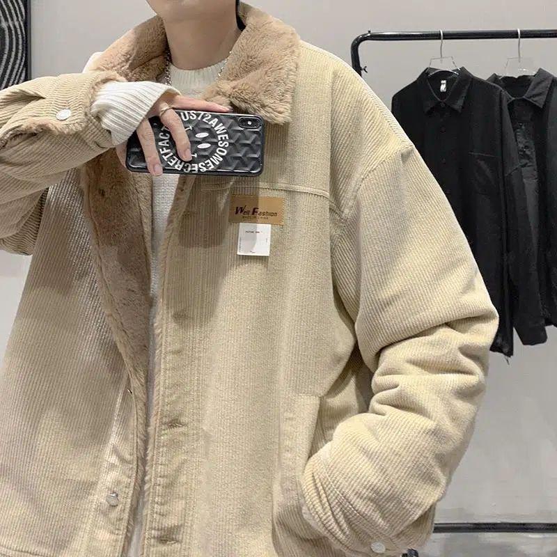 

Мужская утолщенная вельветовая куртка из овчины - Зимняя мода, Трендовый ретро американский и японский стиль 2XL