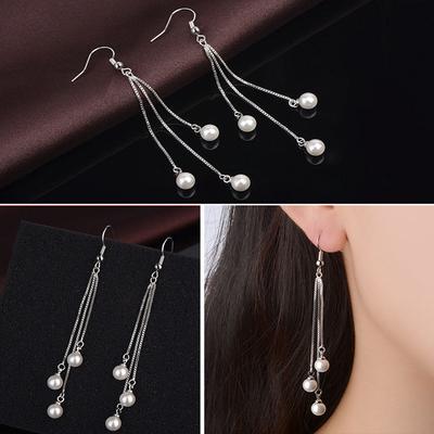 Anti-allergischer Schmuck Modische Lange Ohrhaken mit Perlen und Quasten für Damen