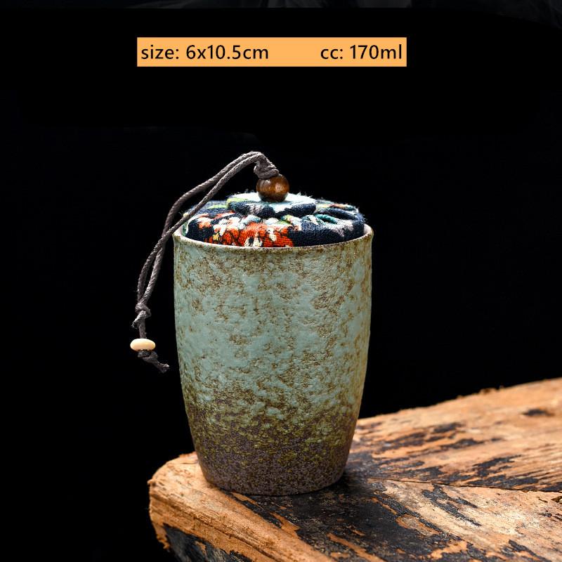 Vintage Stone Green Coarse Pottery Tea Container Household Sealed Tank Japanese Ceramic Tea Storage Tank Kitchen Coffee Storage