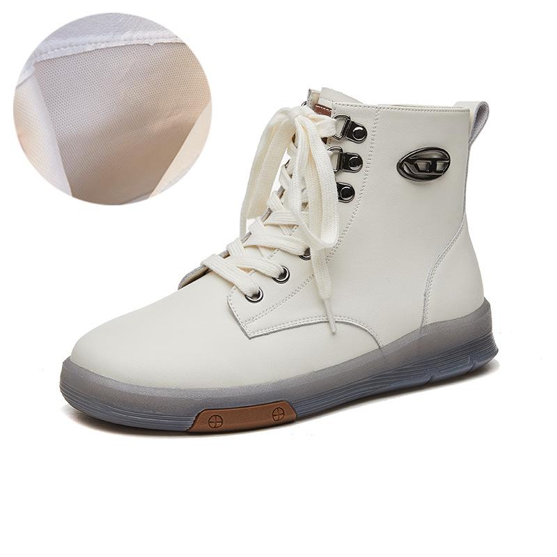 High-top shoes women's 2025 new autumn and winter velvet Martin boots leather spring and autumn shoes beef tendon soles short boots casual women's