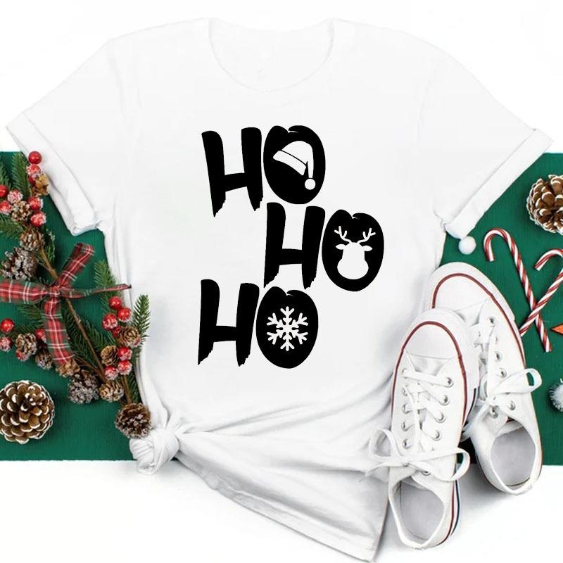 Women's Christmas Collection Printed Plus Size Trendy Letter Pure Cotton Short Sleeved T-Shirts Women’s