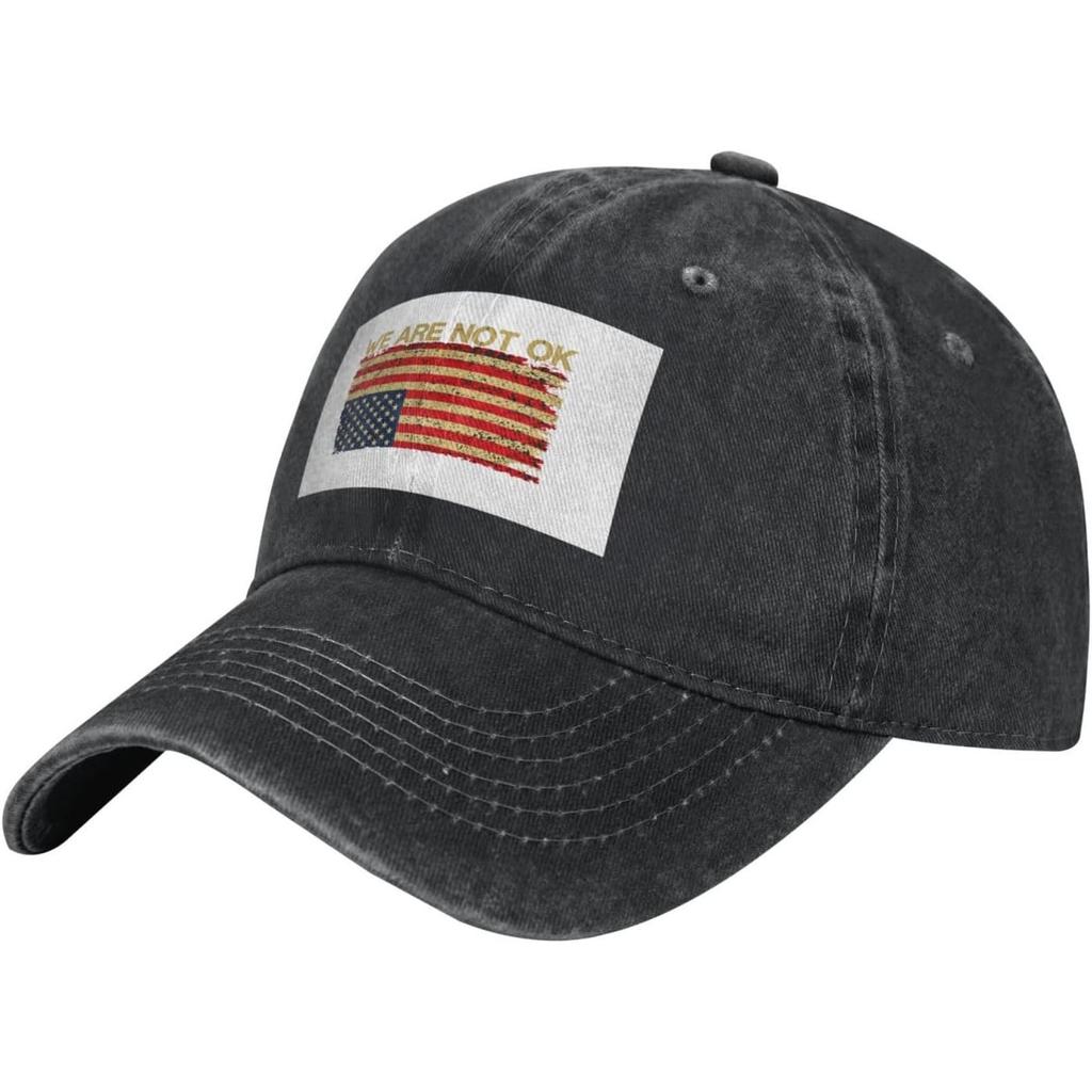 We Are Not Ok Distressed Flag Baseball Cap Washed Cotton Dad Hat Sun Protection Adjustable
