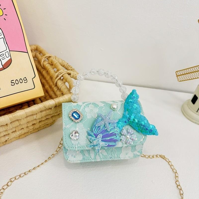Adorable Mermaid Pearl Handbag 2024 Summer Lightweight Pu Bag For Kids Daily Use