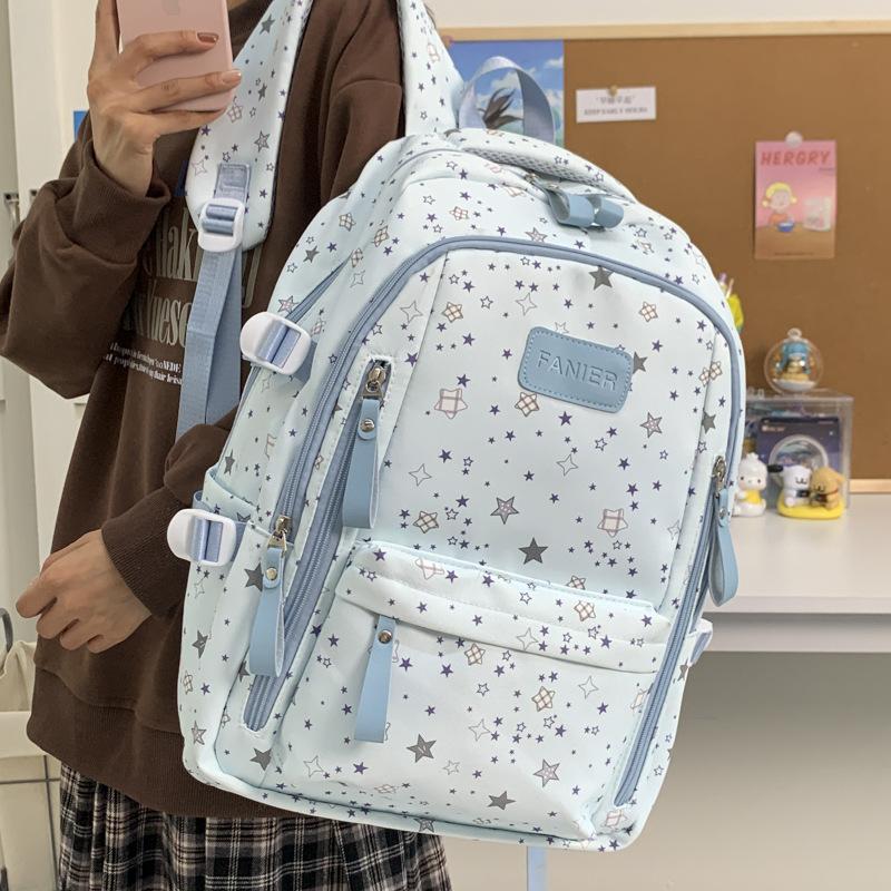 Schoolbag, Japanese-style backpack, niche, high-look, fresh and sweet, star backpack, double shoulder bag for middle and high school students
