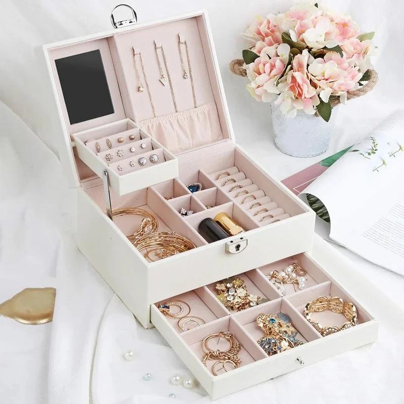 Fashion Leather Jewelry Box Case Jewelry Package Storage Large Space Jewelry Ring Necklace Bracelet