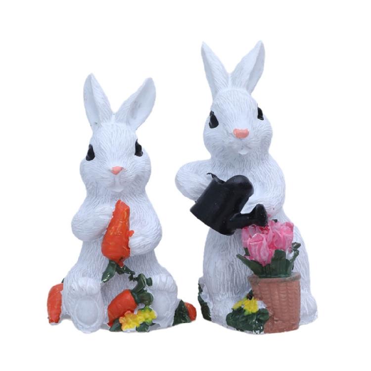 2Pcs Delicate Rabbit With Watering Pot Resin Art Piece  Rabbit Resin Statue Tabletop Decoration For Living Room 1