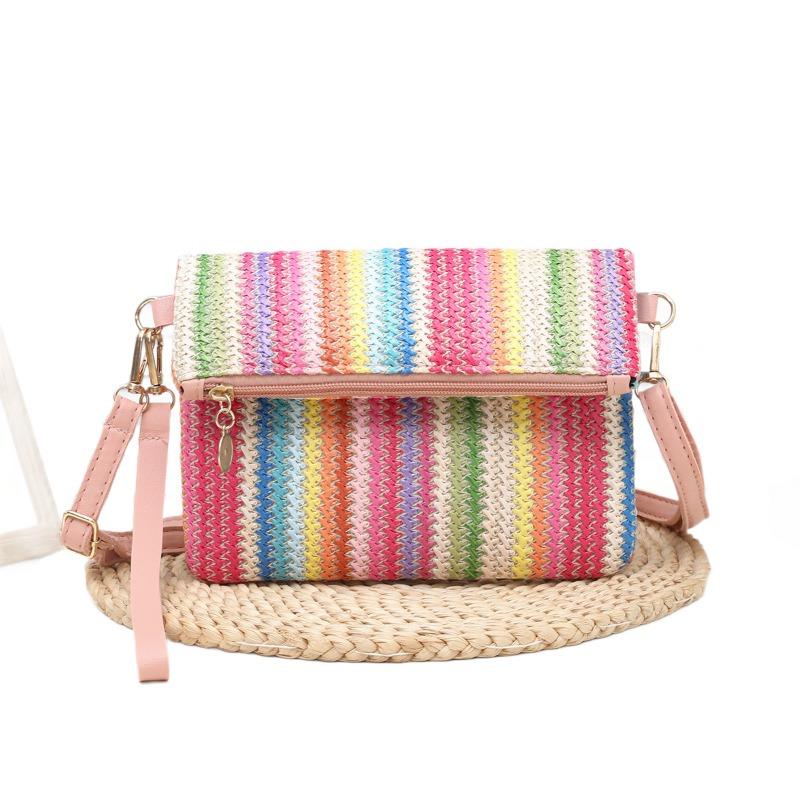 New Street Simple Rainbow Woven Bag Leisure Travel Shoulder Messenger Bag Chain Bag Large Capacity Women