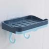 Punch-Free Wall-Mounted Soap Dish Rack with Hooks and Draining Shelf