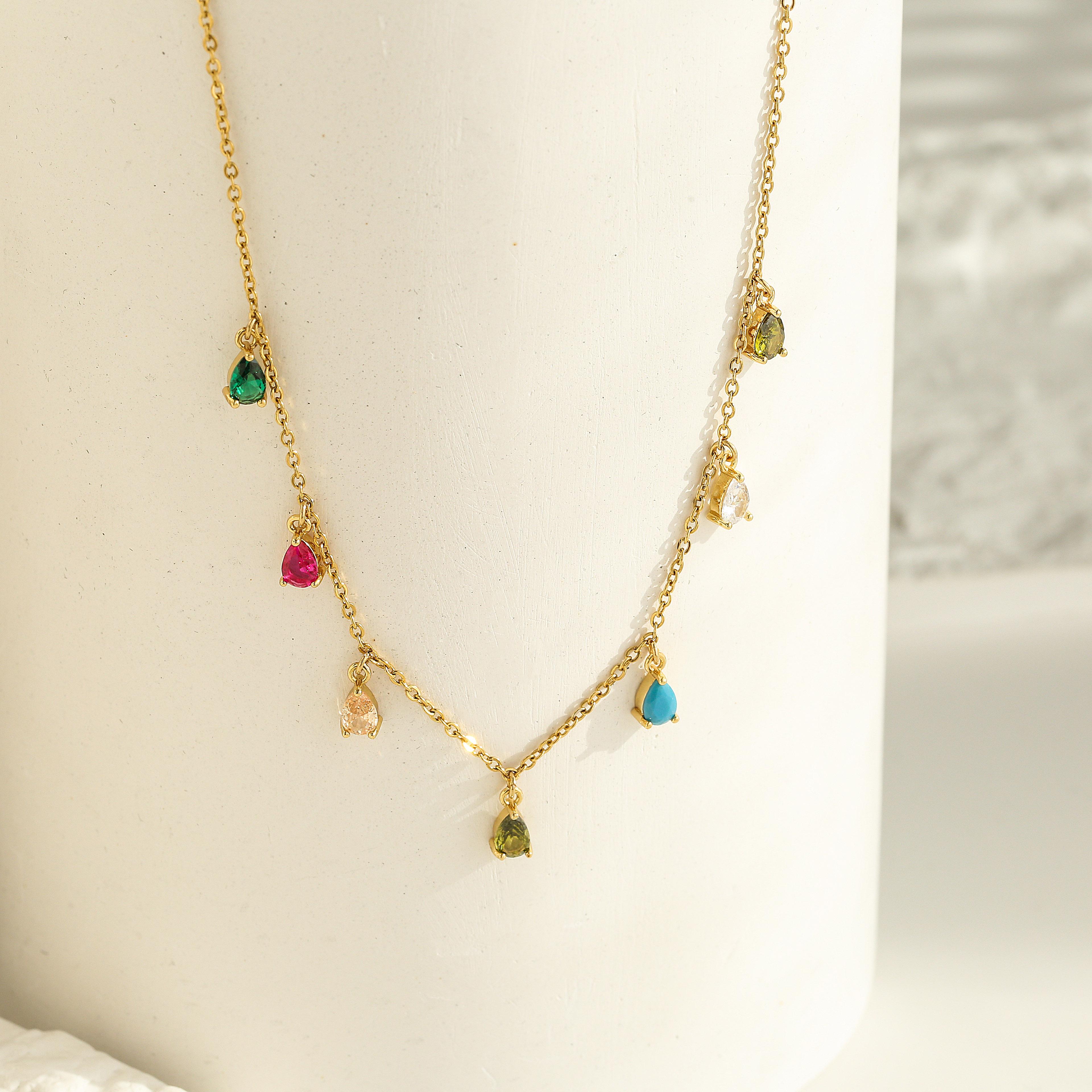 

HECHENG,Rectangle Pendants Necklace for Women,Aestheic Necklace Trendy Rhinestone Zircon,Colorful cz Crystal Choker Necklace 45cm