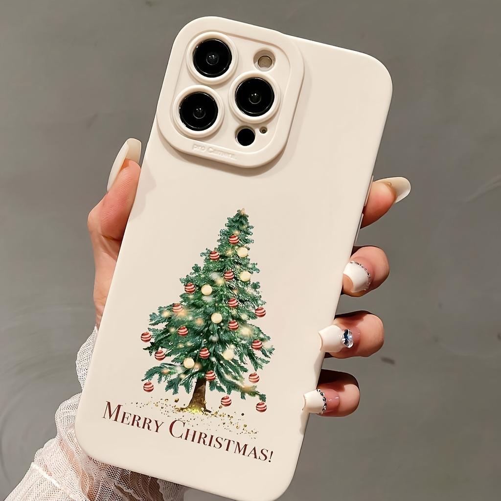 Creative Merry Christmas Tree Print Case for iPhone 16 15 14 11 13 12 Pro Max Cover iPhone 16E 7 8 Plus SE Winter Pattern Shockproof Soft Phone Cover