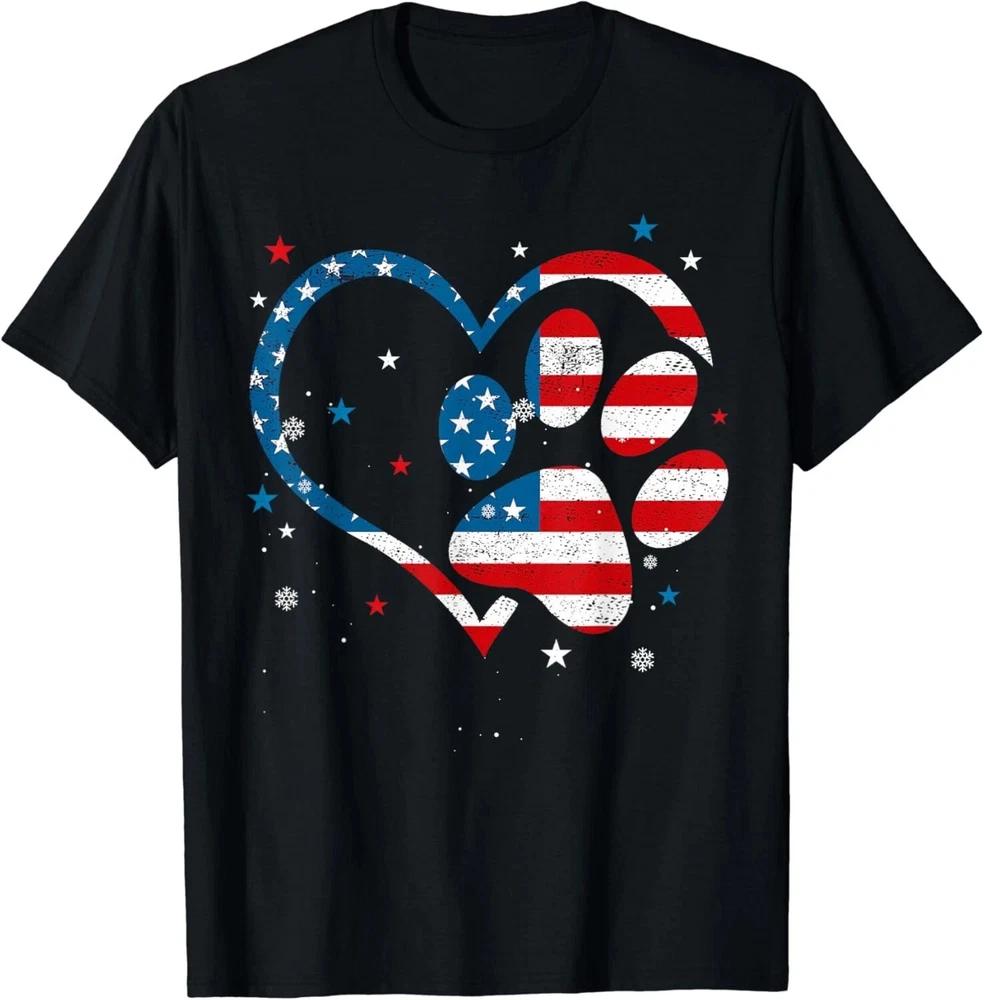 American Flag Patriotic Dog Cat Paw Print 4th Of July Tshirt S
