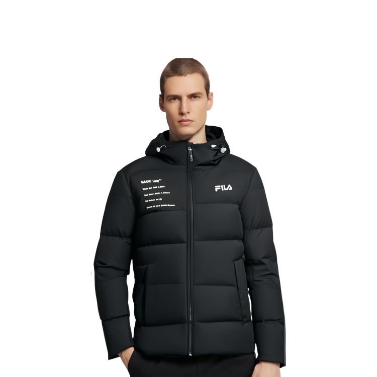 Fila Letter Logo Printed Thickened Hooded Down Jacket Men Outerwear Black F11M149901F-BK