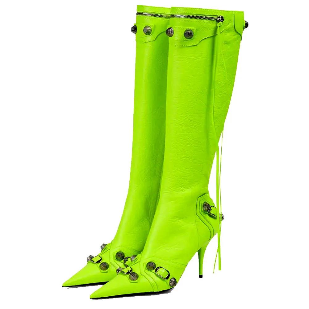 Fashion Sexy Knee High Boots 2024 Winter Boots Brand Design Super High Thin Heels With Rivet Retro Fashion Cool Women Shoes Big Size 46