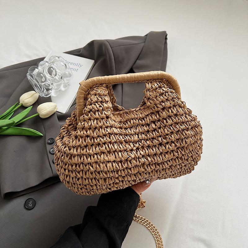 Solid Color Hand Carry Straw Woven Bag Hand-held Straw Bag Woven Bag Women's Seaside Beach Bag Underarm